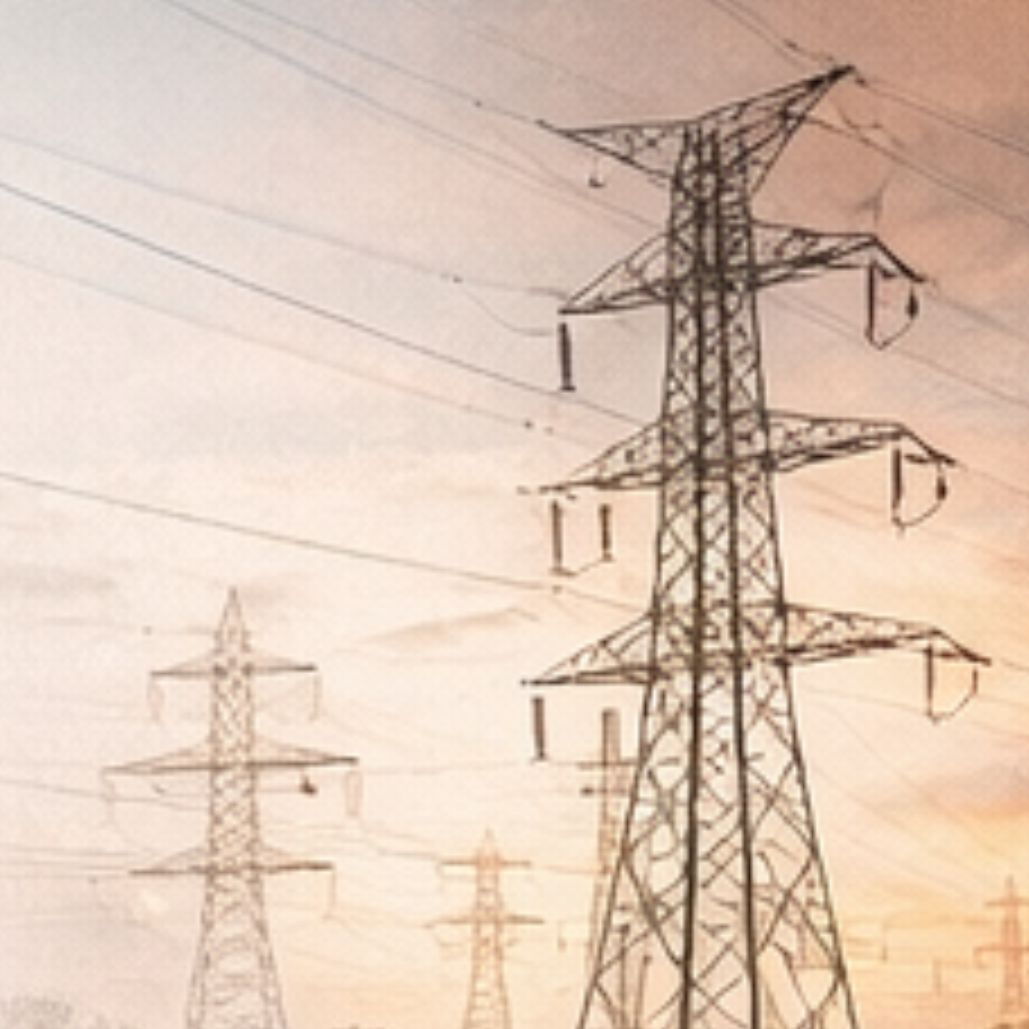 Electrical transmission towers at sunset